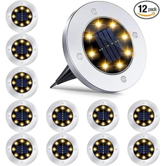 12Pack 8LED Solar Garden Lights Outdoor Waterproof Sidewalk Disk Bright InGround - Picture 7 of 7